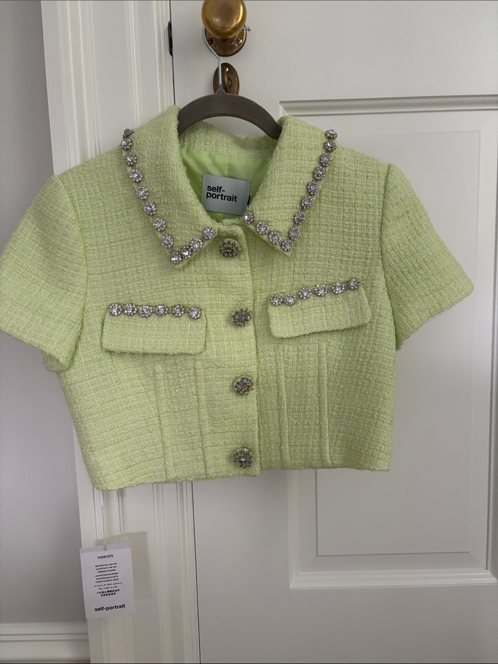 Self portrait Lime Green Boucle Crop Jacket Sz 4